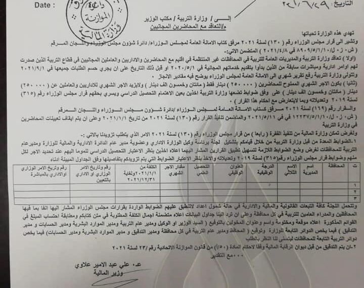 ‏بالوثيقة.. ضوابط التعاقد مع المحاضرين المجانيين