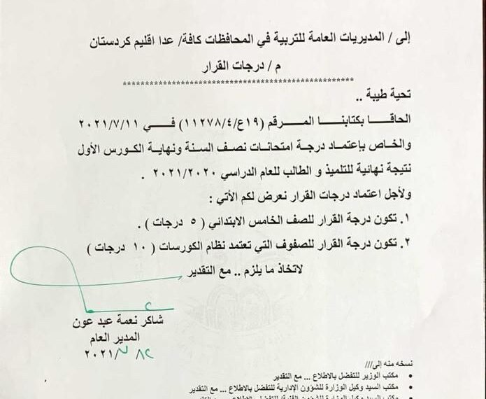 التربية تحدد درجة “القرار” للصفوف غير المنتهية في جميع المراحل الدراسية