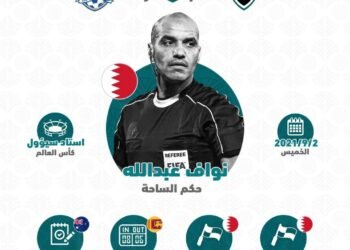 طاقم تحكيم بحريني لقيادة مباراة منتخبنا أمام كوريا الجنوبية في التصفيات الآسيوية