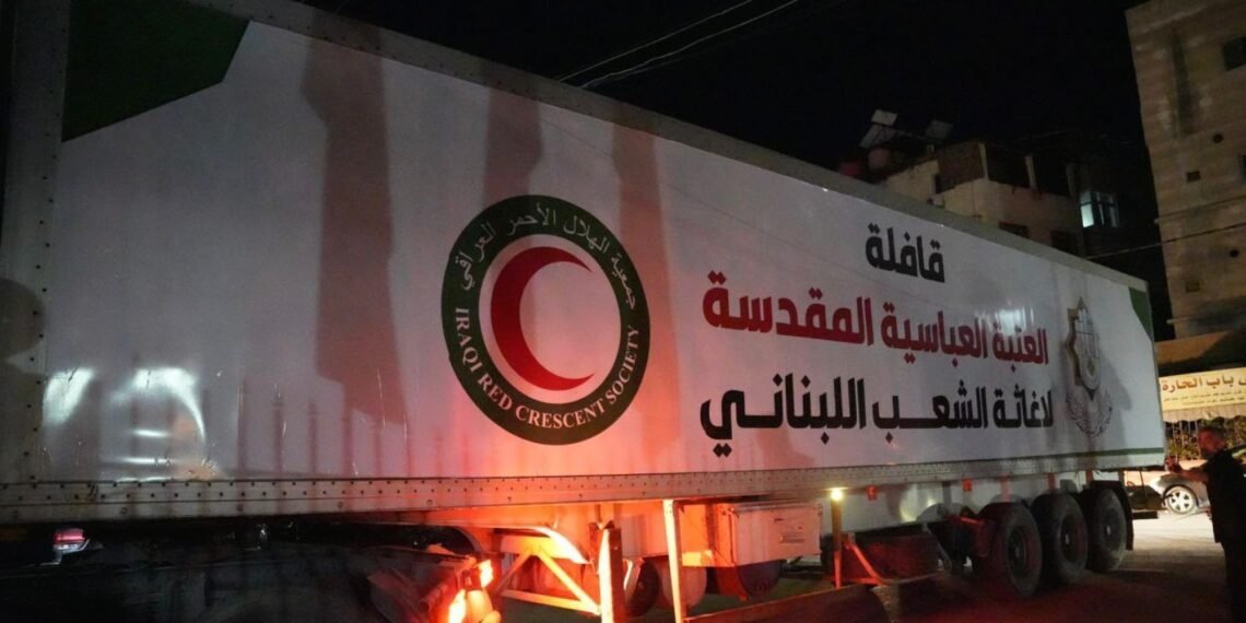 عبر قافلتها الثانية.. العتبة العبّاسية تُرسل 400 طنّ من المساعدات إلى الشعب اللبناني